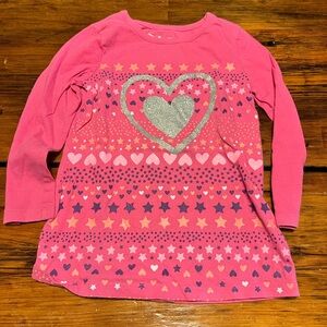 Jumping Beans Pink and Silver Heart Long Sleeve Tee